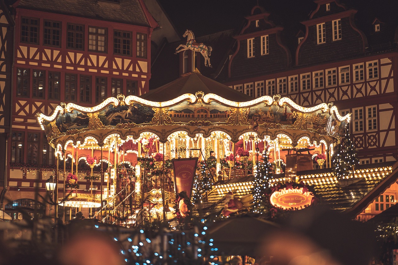 christmas market christmas frankfurt germany advent decoration market lights stall evening night bells sale colorful shining xmas germany christ