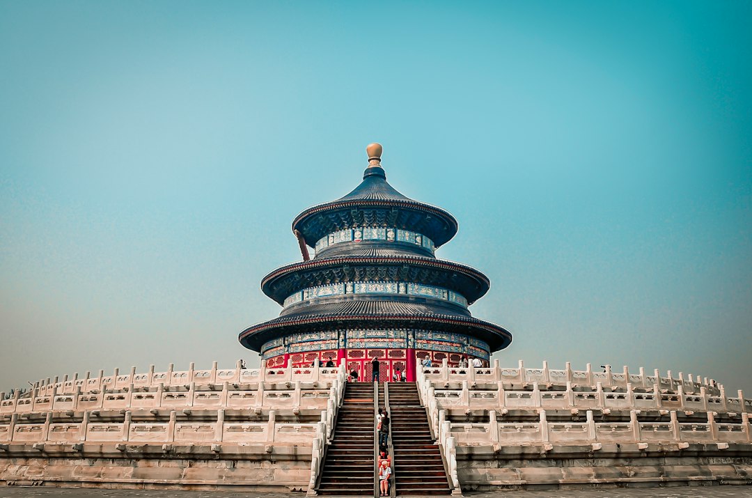 The Temple of Heaven with its tiered blue roof in Beijing, China