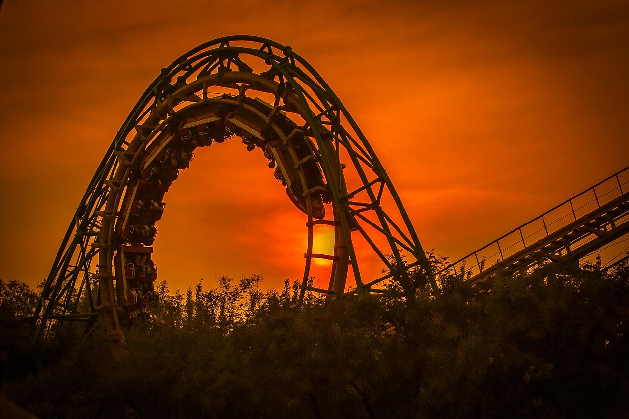 roller coaster amusement park sunset dusk amusement ride funfair nature carnival shijingshan beijing china