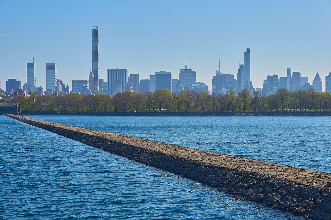 water  trees  skyline  city  central  park  reservoir  levee  nature  divider  new  york