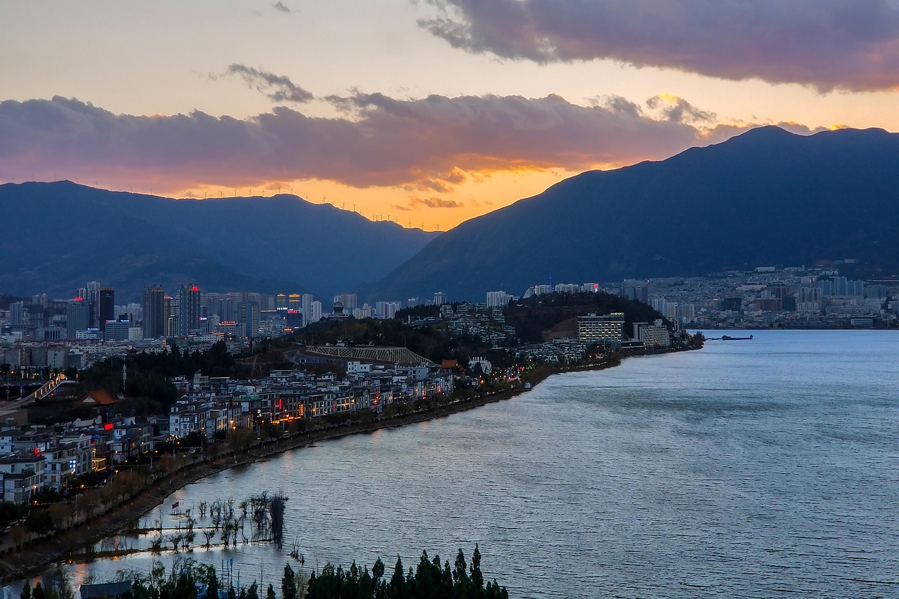 asia china yunnan nature dali erhai lake sunset China Yunnan Dali