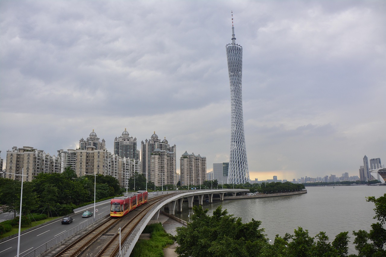 guangzhou zhujiang pearl river tower city travel urban architecture modern building cityscape landmark downtown business china tourism financia
