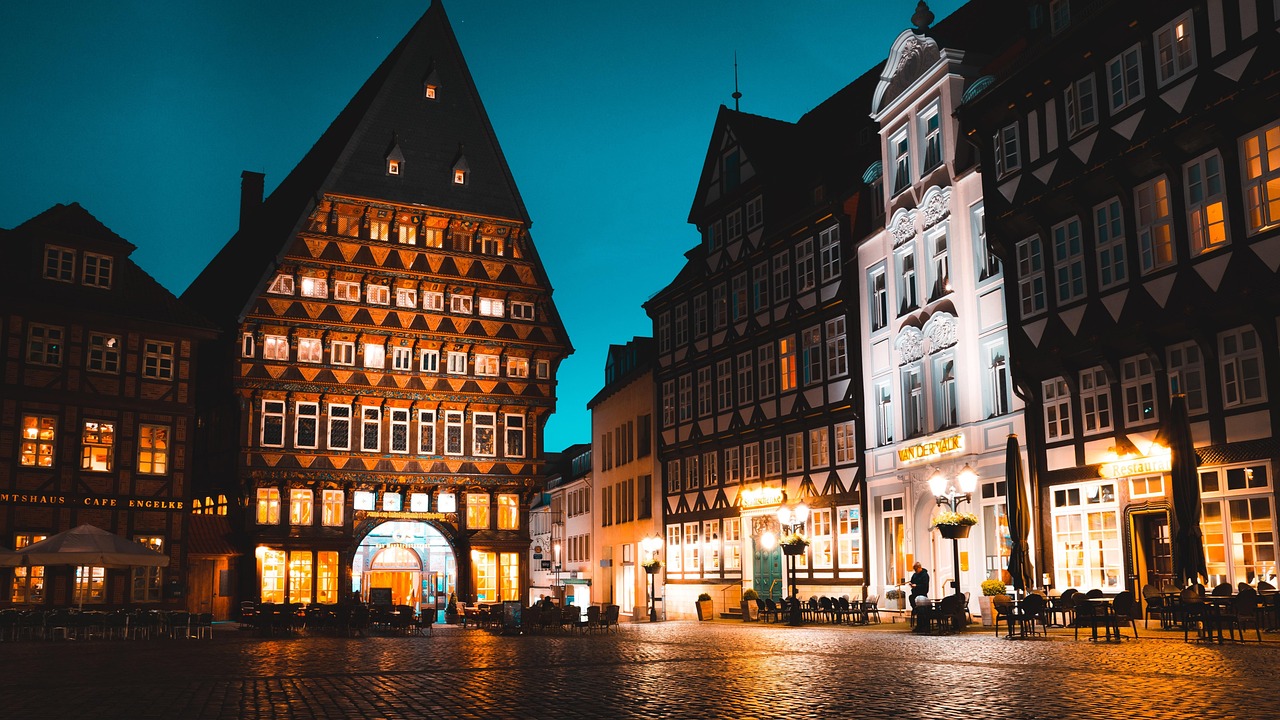 hildesheim  night  city  germany  street  lights  square  houses  buildings  town  germany  germany  germany  germany  germany  square