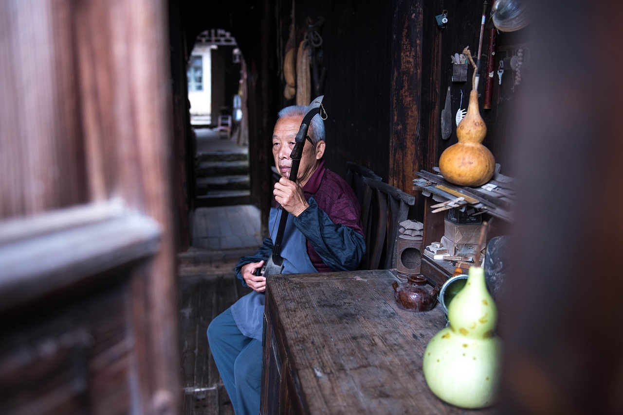 old people old house guitar wood wooden house guilin china