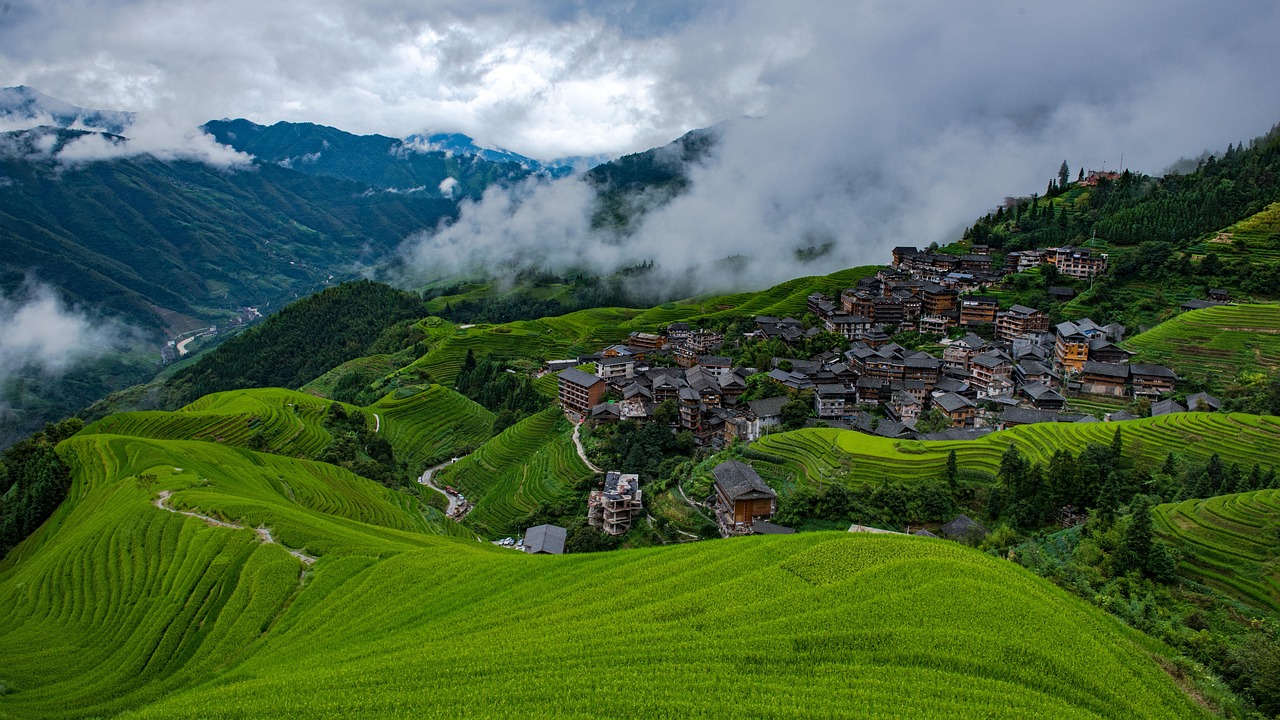 longji rice terraces guilin china nature rice fields minority tribe terraced fields clouds