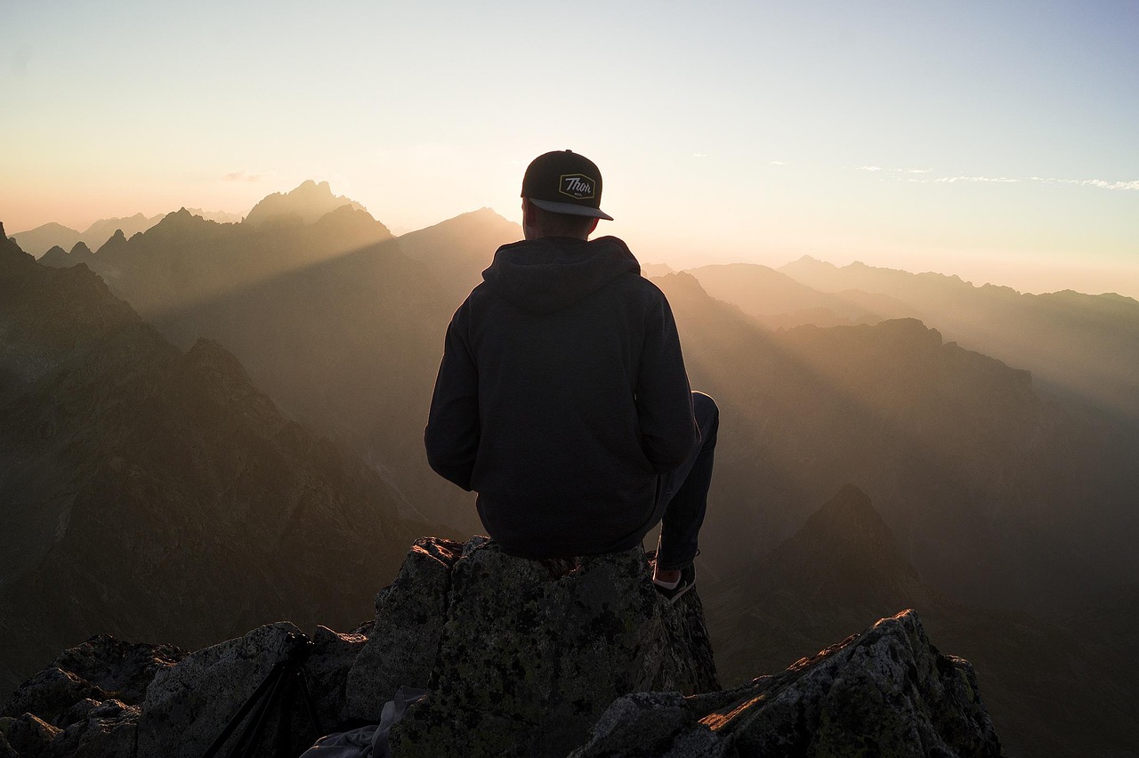 man  hiker  mountains  viewpoint  sit  sitting  guy  mountain ranges  mountain view  summit  peak  mountaineer  nature  slovakia  sunset  landscape  man  hiker 
