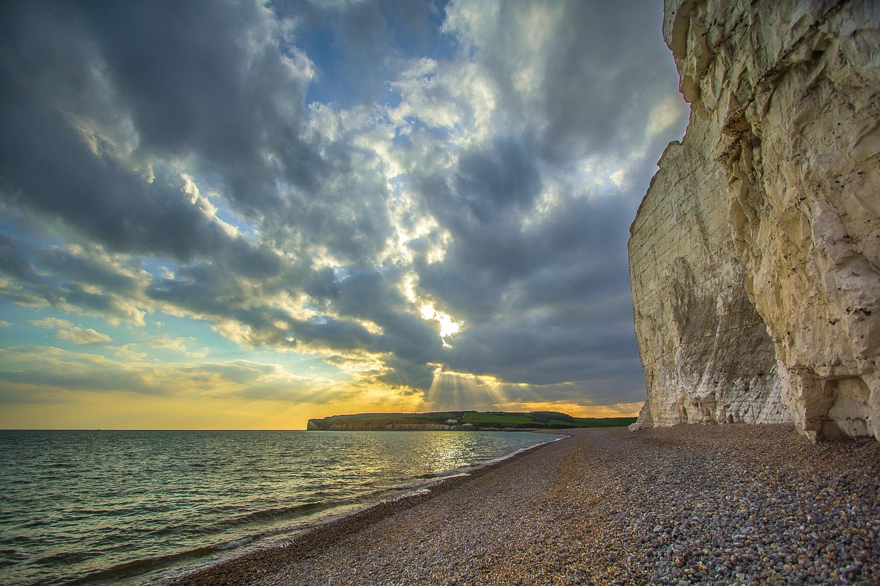seven sisters ocean cliffs sea clouds sky horizon shore seashore shoreline nature coast coastline beach seascape england