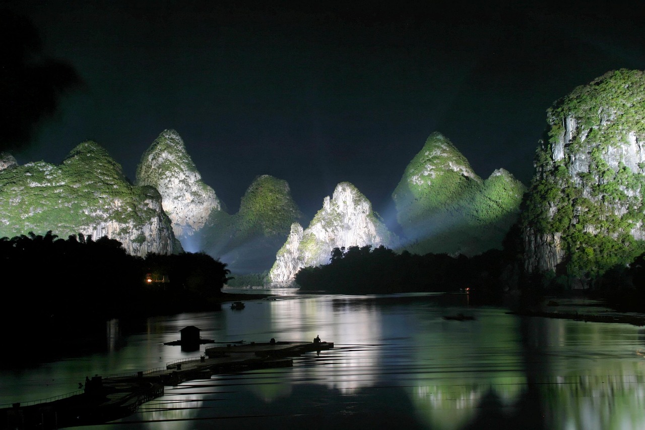 guilin mountains landscape flow nature china night light