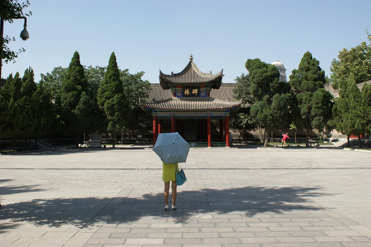 beijing  china  museum of stele  chinese  umbrella  shadow  museum  square  do you travel  holidays