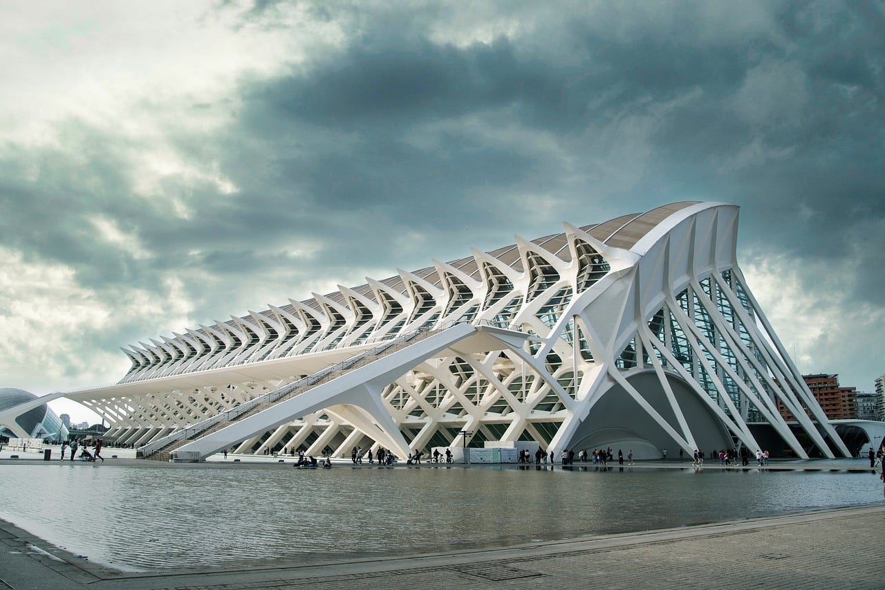 architecture modern clouds science spain valencia museum art history water skyscrapers tourism nature city sky tourist structural iconic