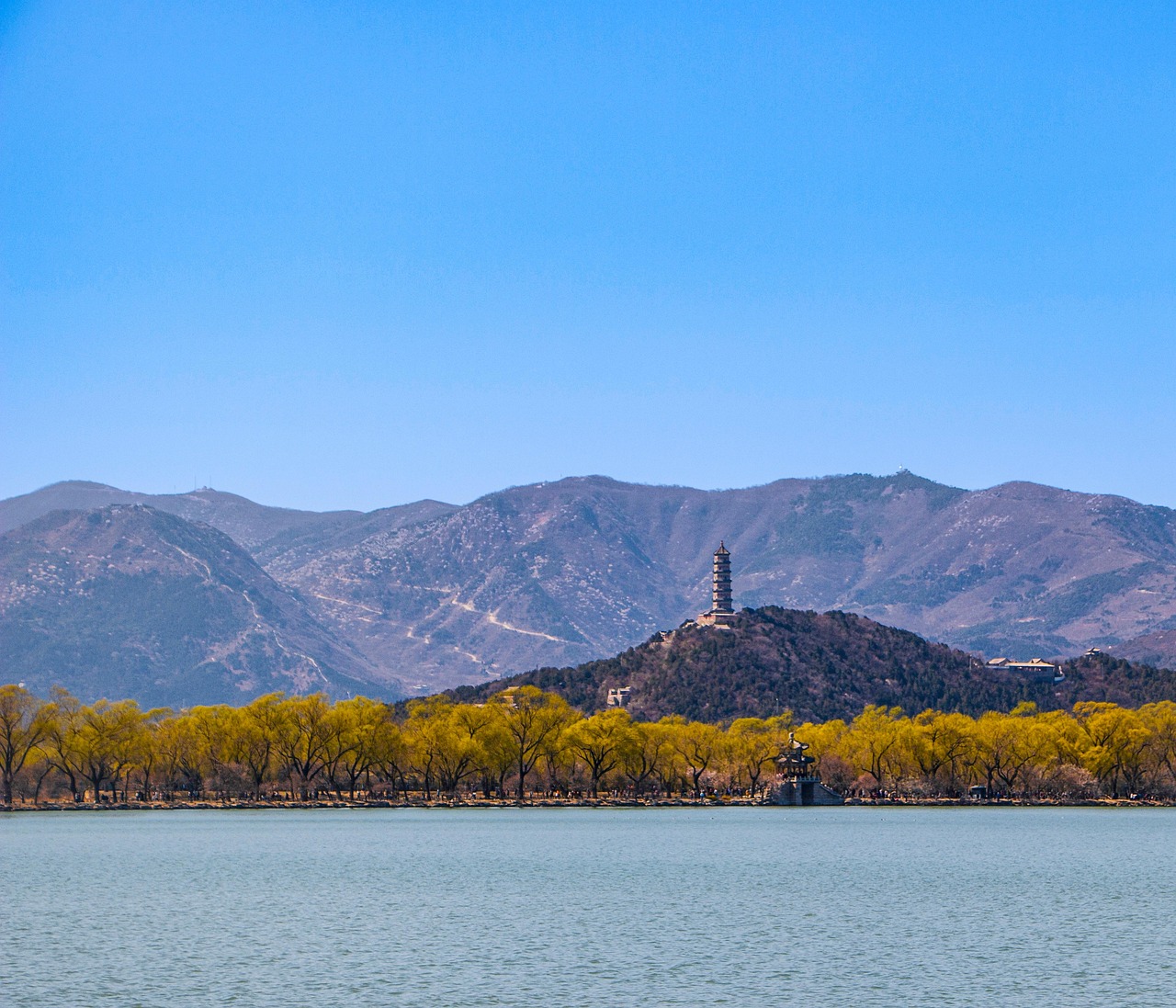 lake kunming lake summer palace china tourist attraction hill sky pagoda mountains skyline