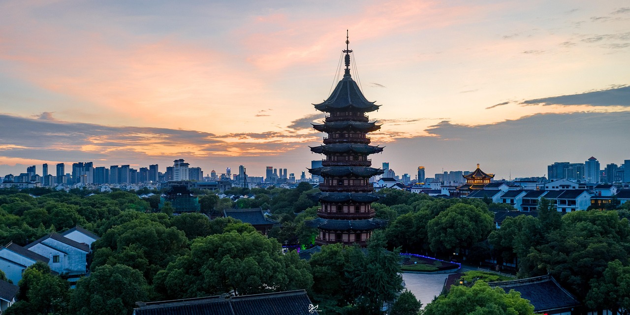 suzhou  pagoda  city  sunset  temple  building  tourist attraction  ancient city  old town  skyline  summer solstice  china  suzhou  suzhou  suzhou  suzhou  suz