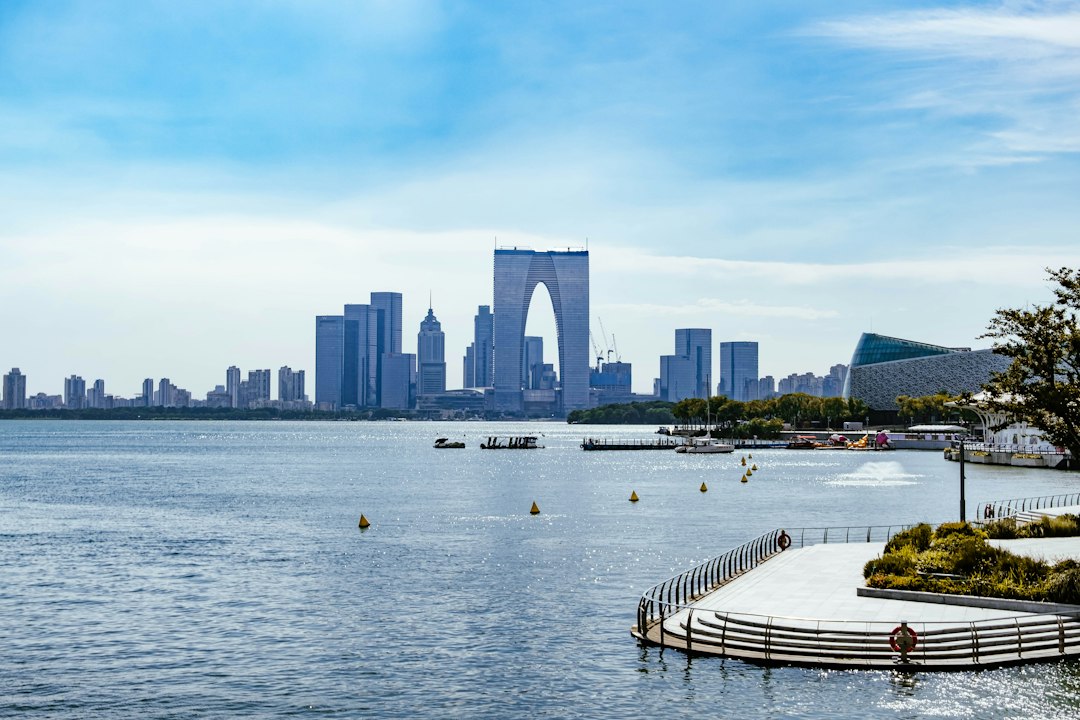 The Gate to the East skyscraper across Jinji Lake in Suzhou, China