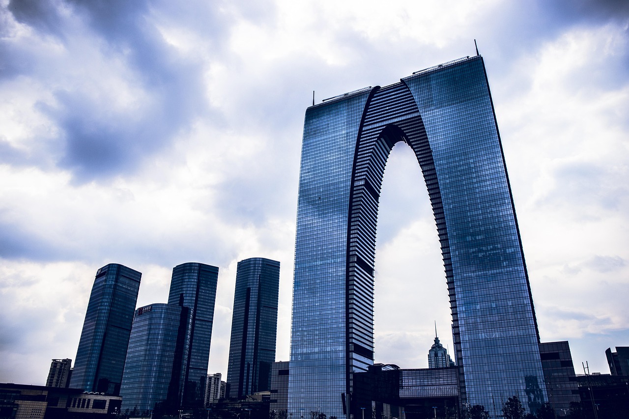 city  skyscraper  architecture  urban  skyline  modern  night  cityscape  building  nature  downtown  water  buildings  tower  lights  facade  China  Jiangsu  S
