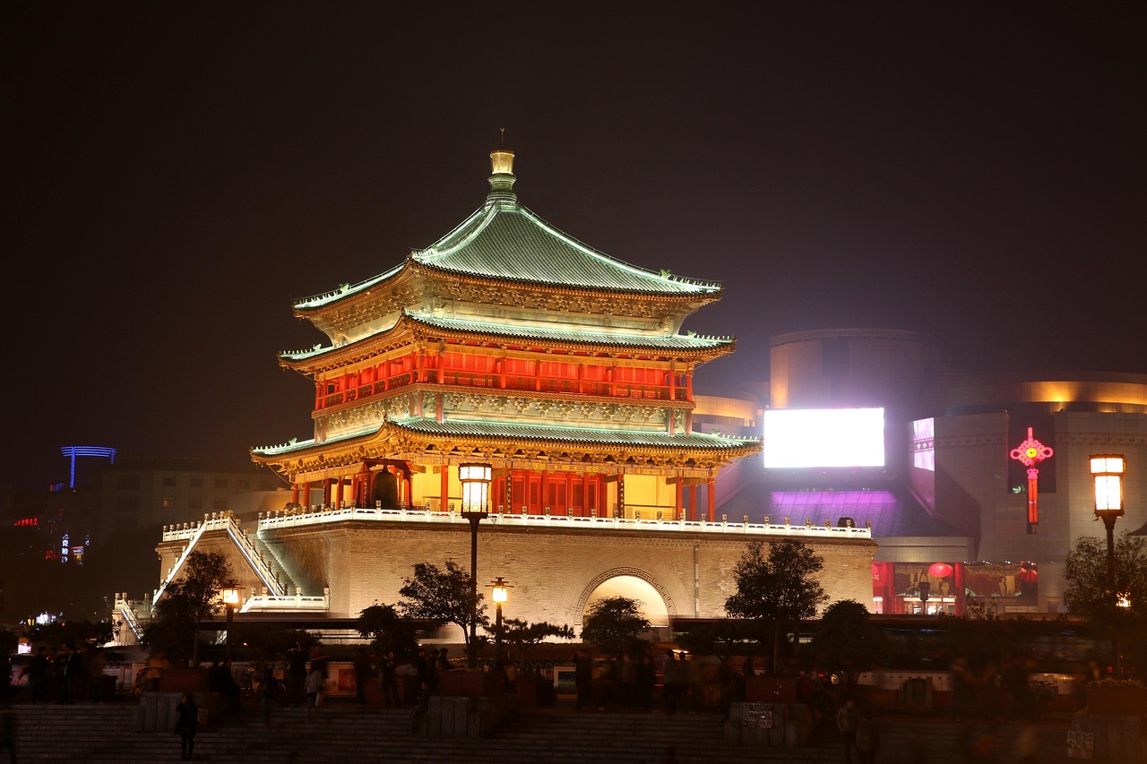 the scenery xi'an china bell tower asia building history lights night xi'an xi'an xi'an xi'an xi'an