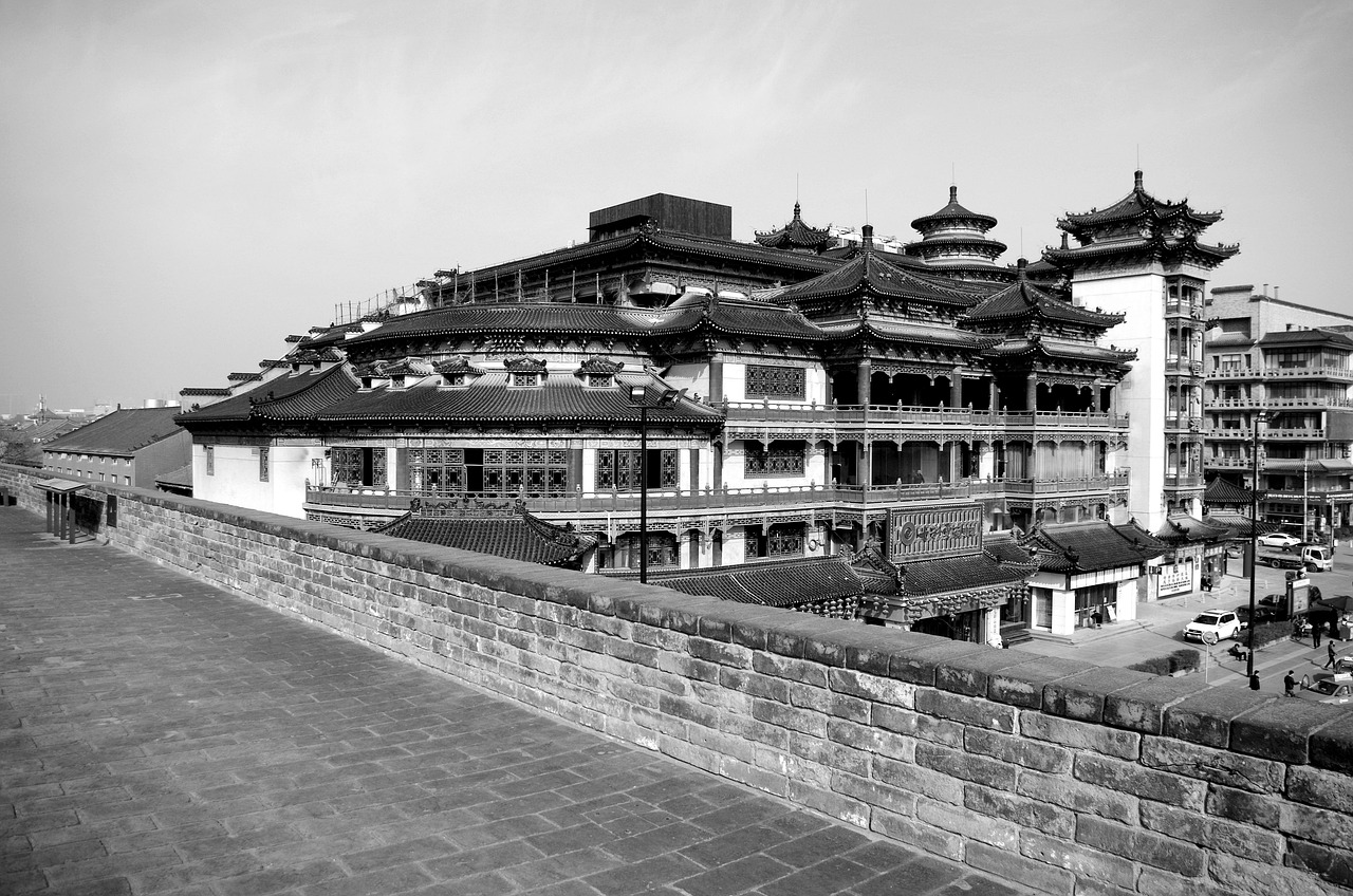 xi'an city walls black and white