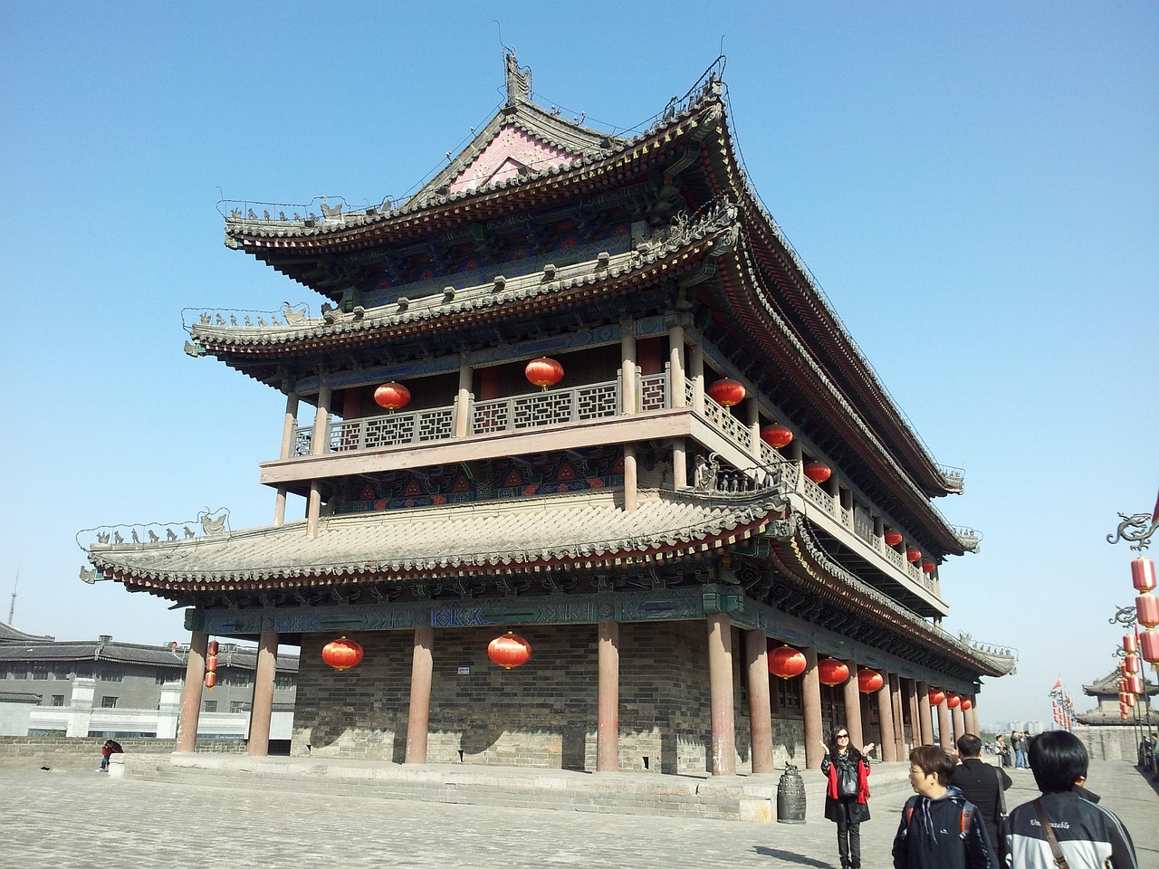 china  architecture  pagoda  red lamps  roof top  roofs  xian  old city  blue lamp  xian  xian  xian  xian  xian
