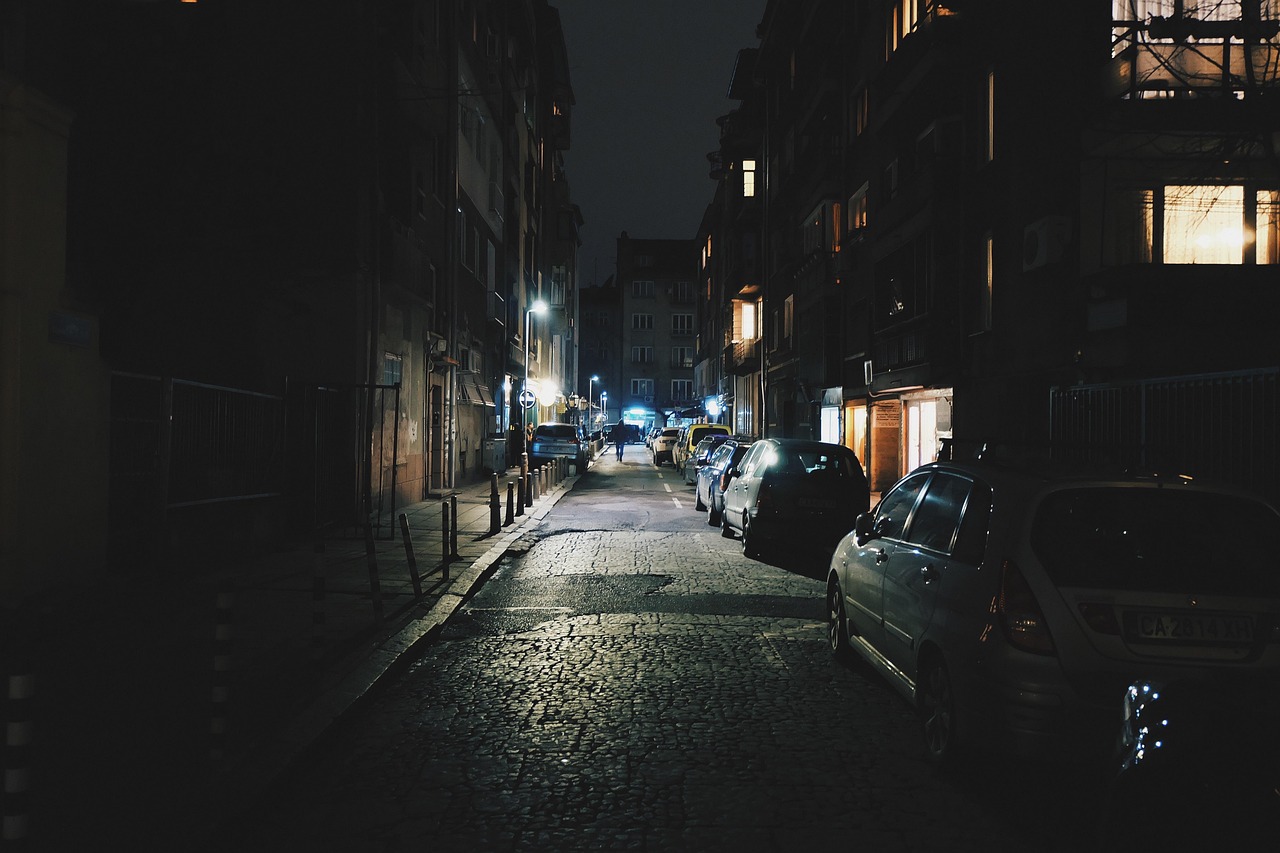 street  alley  lane  night  dark  urban  town  city  road  asphalt  cars  parked  lanterns  lights  illumination  exterior  street  street  street  street  stre
