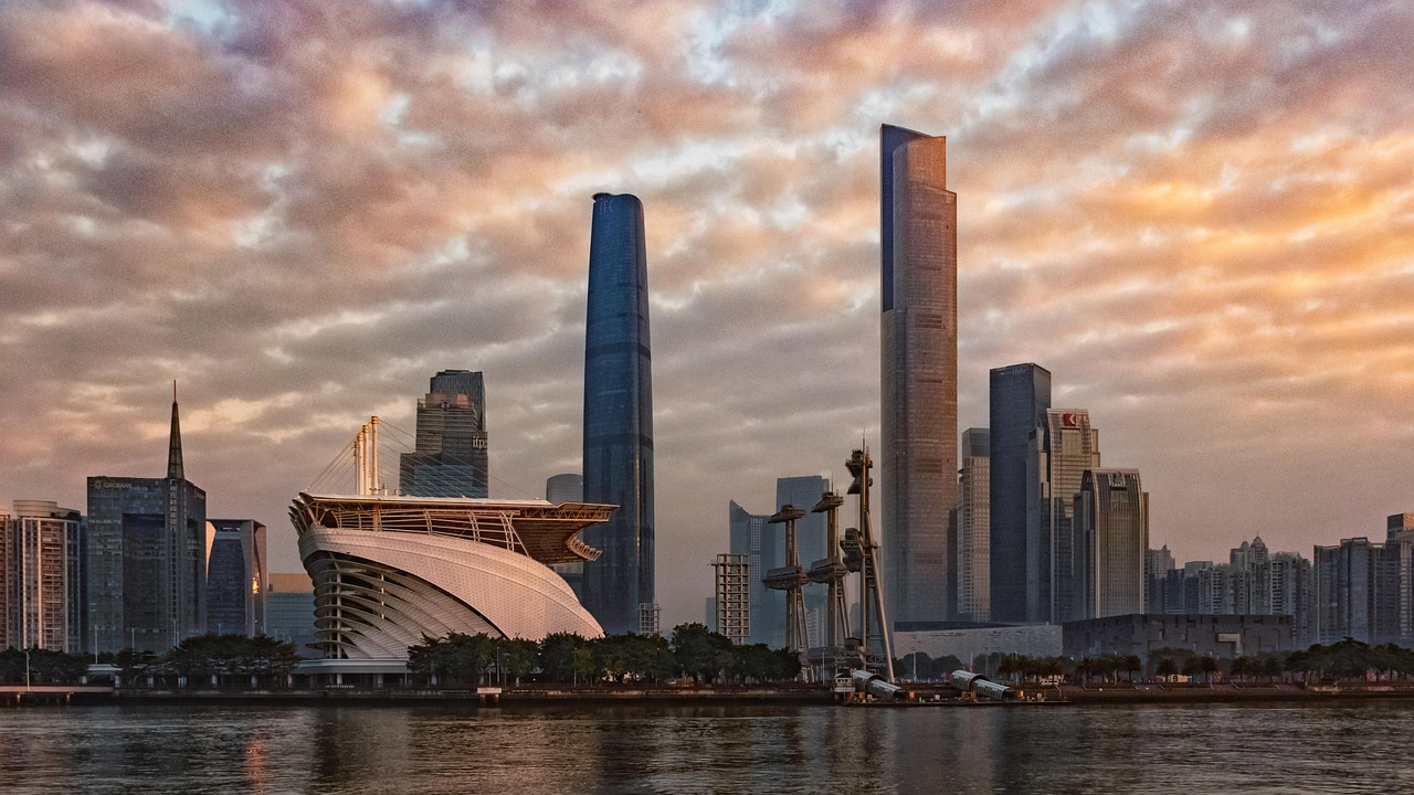 guangzhou  pearl river  cbd  sky  sunrise  nature  travel  building  skyline  tall building