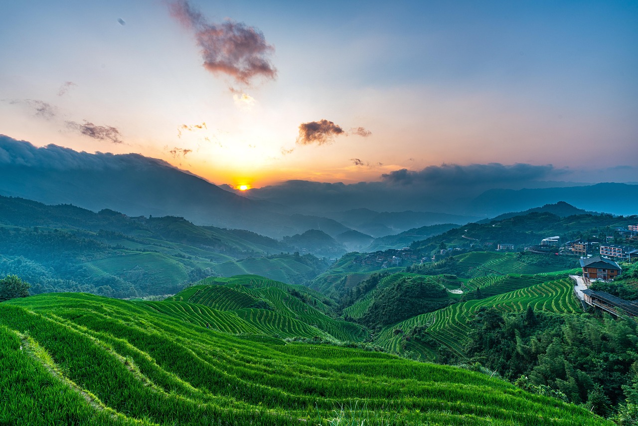 terrace sunrise nature travel landscape china guilin