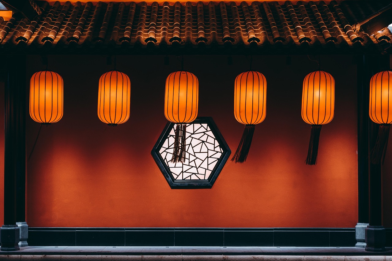 lanterns temple chinese temple chinese lanters paper lanterns facade architecture building ancient architecture wall red wall lunar new year temple