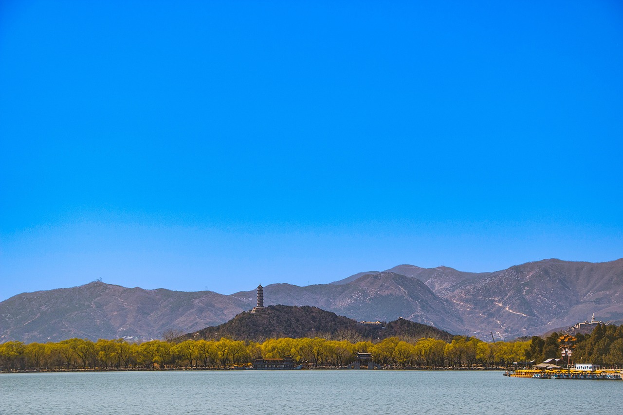 lake kunming lake summer palace china nature tourist attraction hill sky pagoda mountains skyline