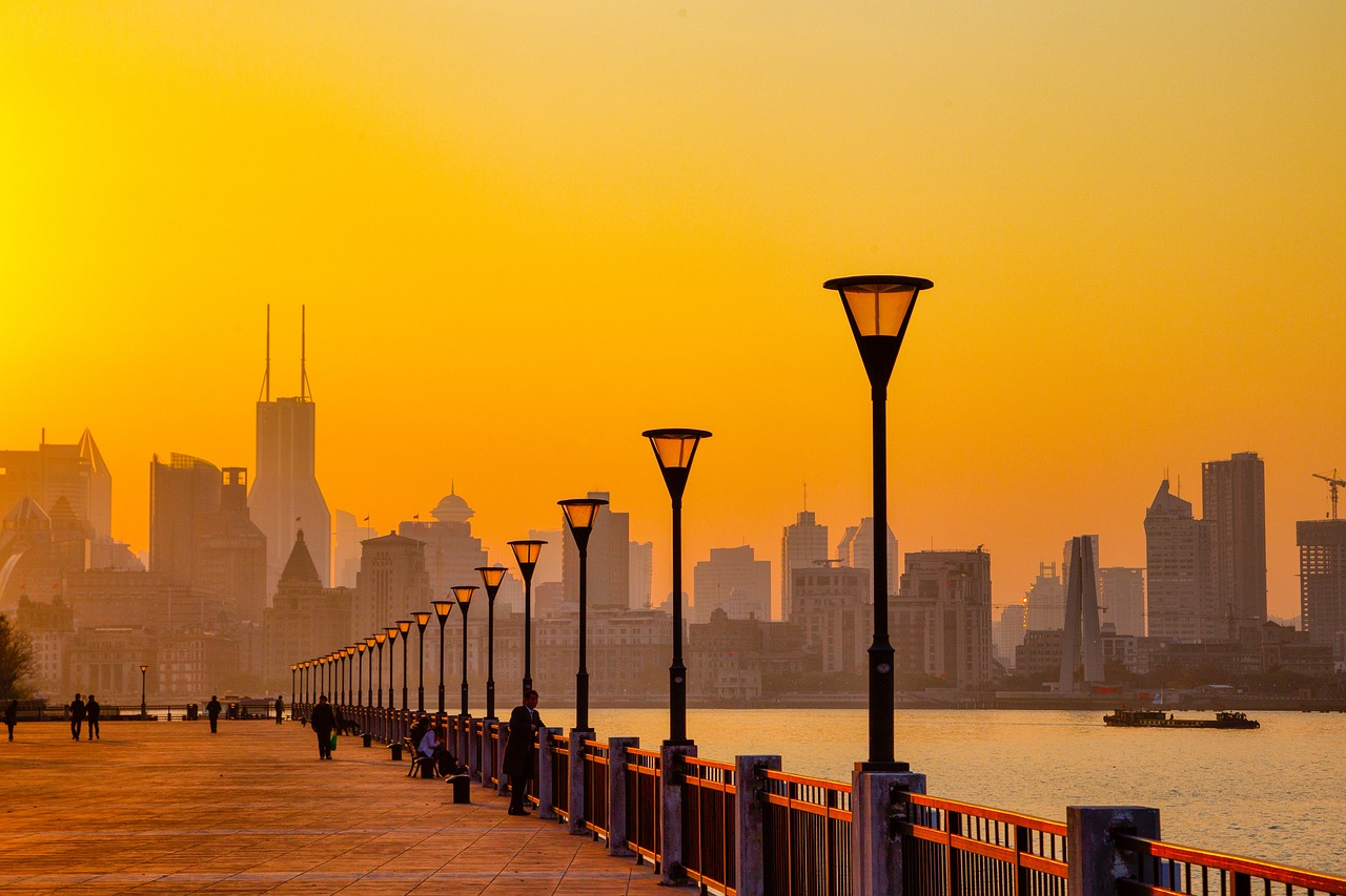 huangpu river  pudong  shanghai  china  cityscape  sunset  afterglow  city  skyline  nature  buildings