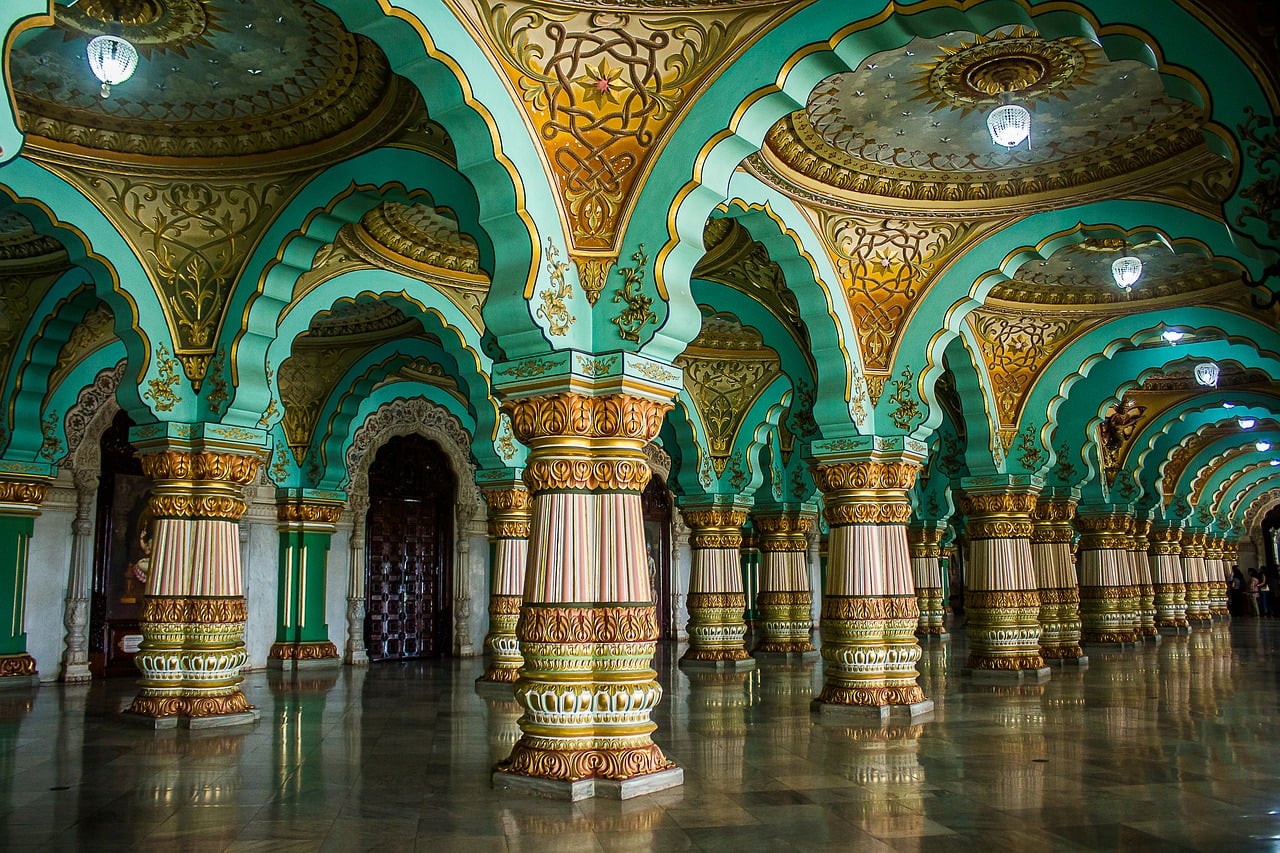 india mysore palace architecture landmark travel arched hall interior historic culture decoration tourist attraction ornamental colorful luxurious