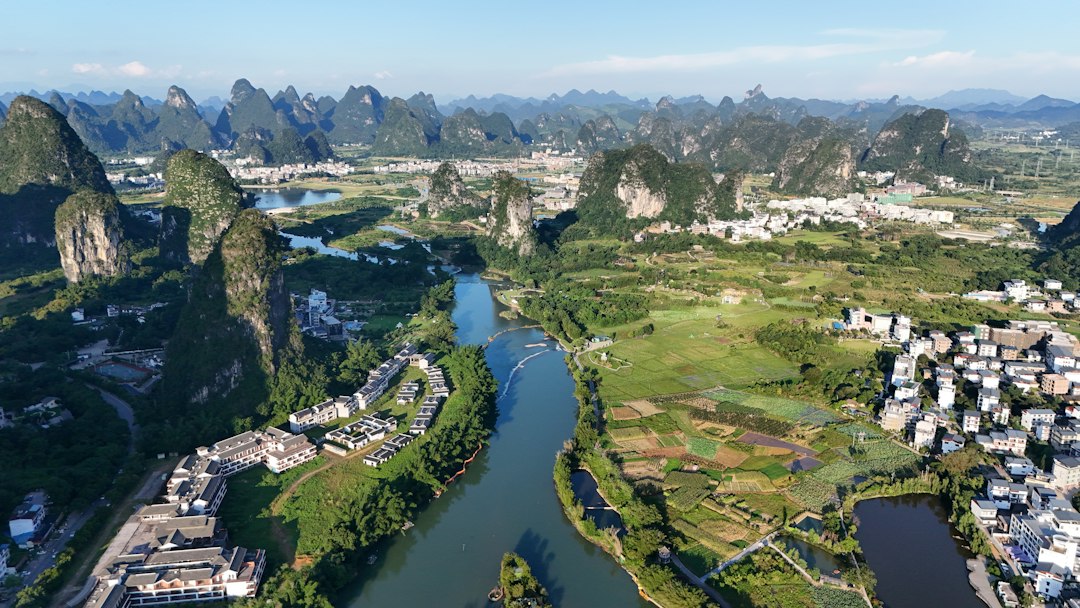 Scenic chinese landscape with limestone hills and river