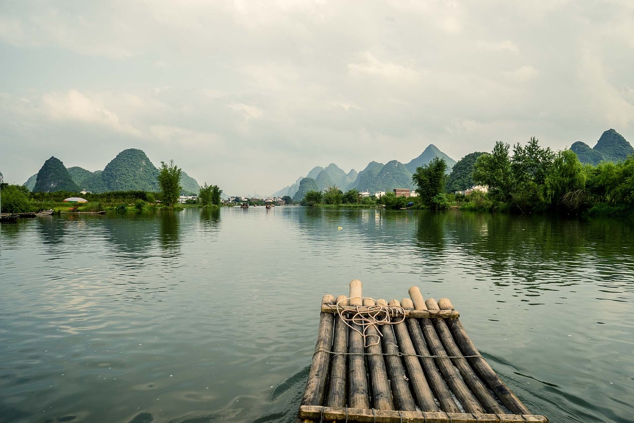 china guilin travel asia chinese guangxi river scenery nature scenic landscape cloudy countryside outdoor raft china china guilin chinese raf
