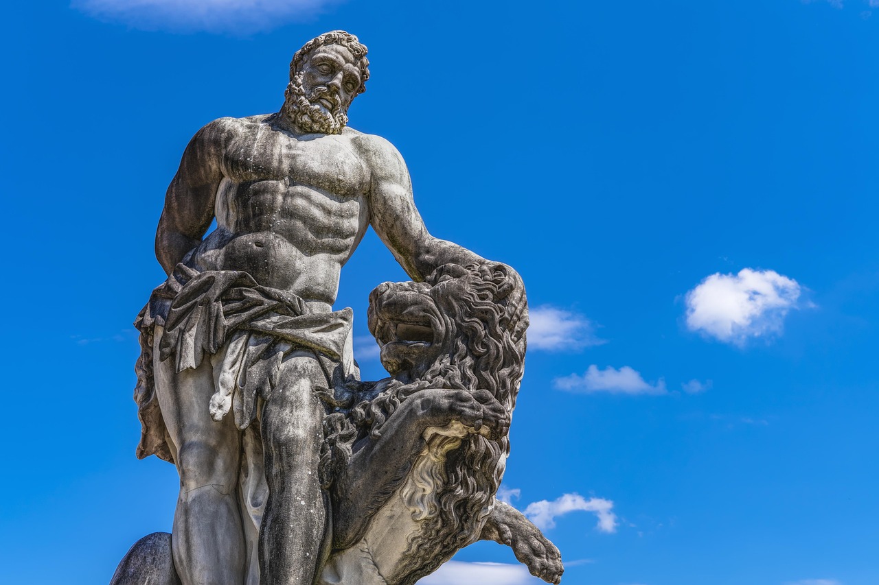 statue of hercules  art  monument  giuseppe volpini  schleissheim  germany  places of interest  park  culture  heaven  beautiful  powerful  imposing  lion tamer